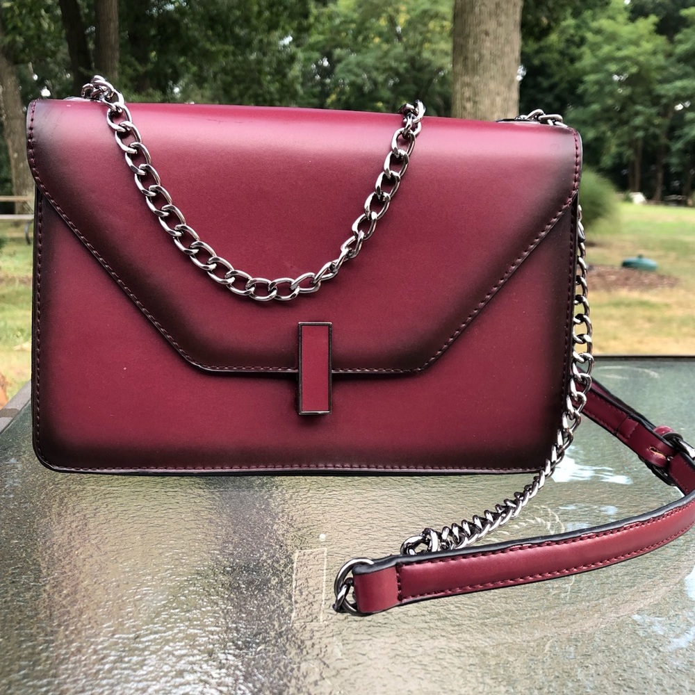 Burgundy Box Purse with Chain